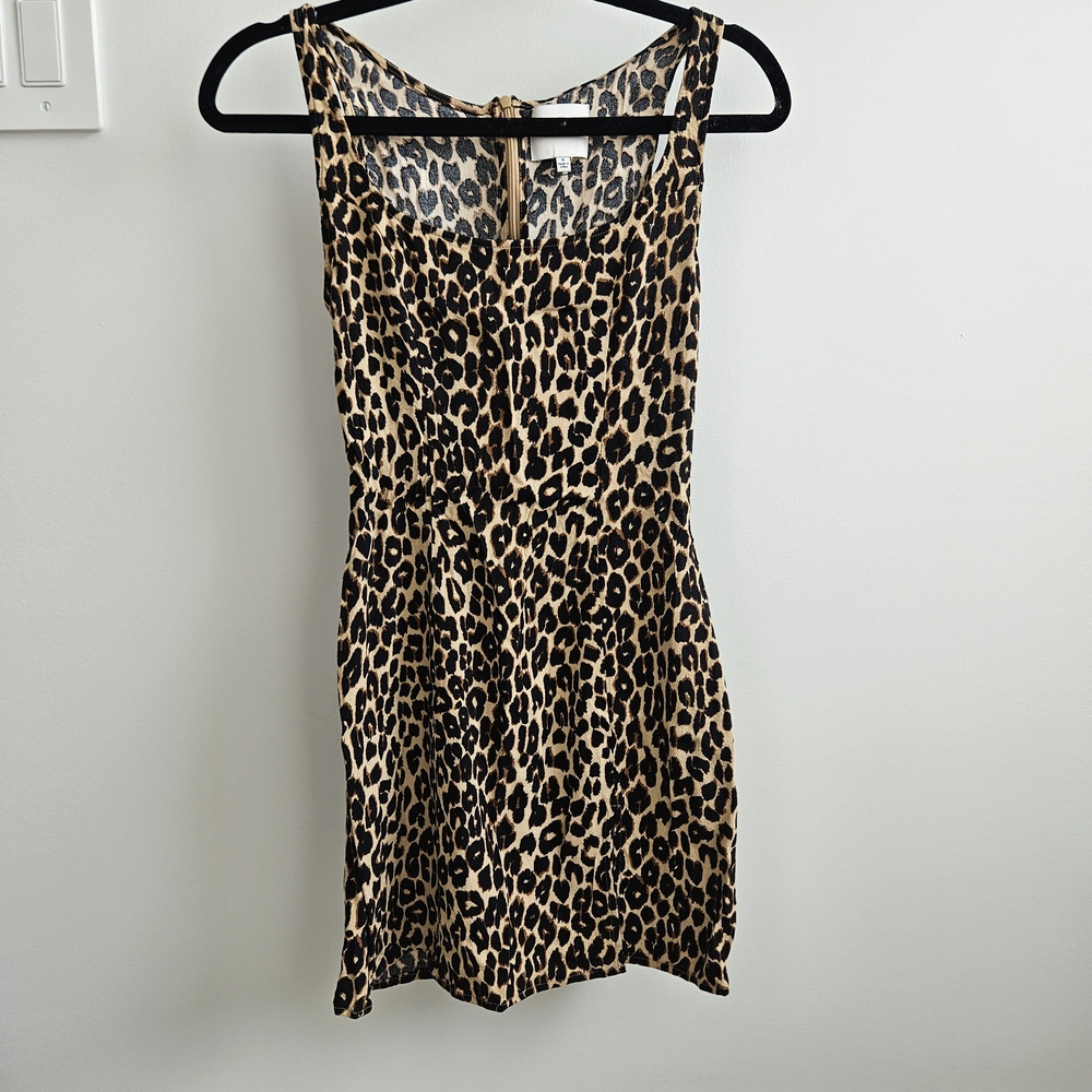 Reformation Noha Leopard Print Mini Dress - Beige and Black - Picture 2 of 6